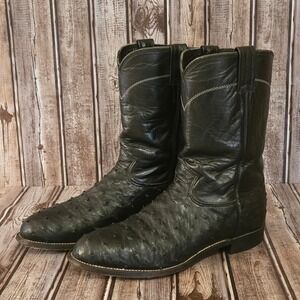 Sz 8.5 D Mens Larry Mahan Black Full Quill Ostrich Western Roper Boots VGUC